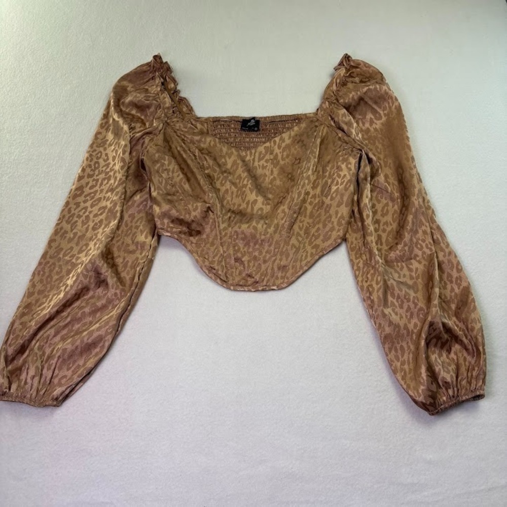 Woman's Milk & Honey cropped top‎ blouse size XL shiny brown animal print